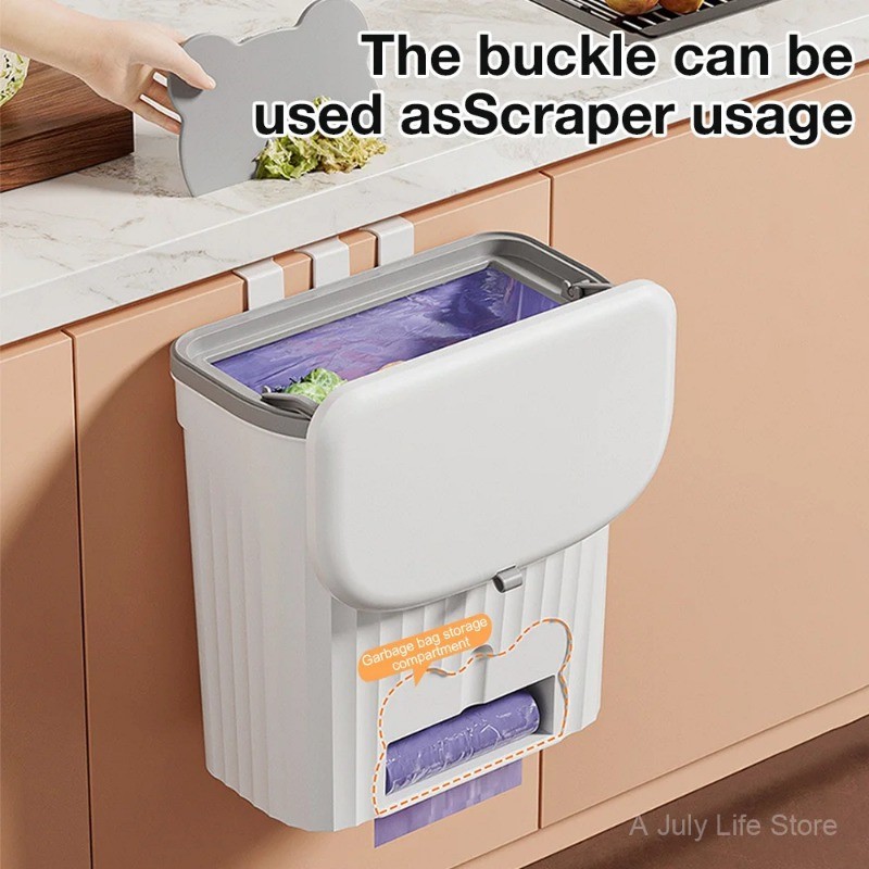 WIEZ Wall-Mounted Odor-Blocking Trash Can – Compact Rectangular Waste Bin with Removable Bag Storage Box