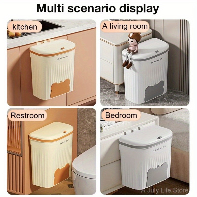 WIEZ Wall-Mounted Odor-Blocking Trash Can – Compact Rectangular Waste Bin with Removable Bag Storage Box