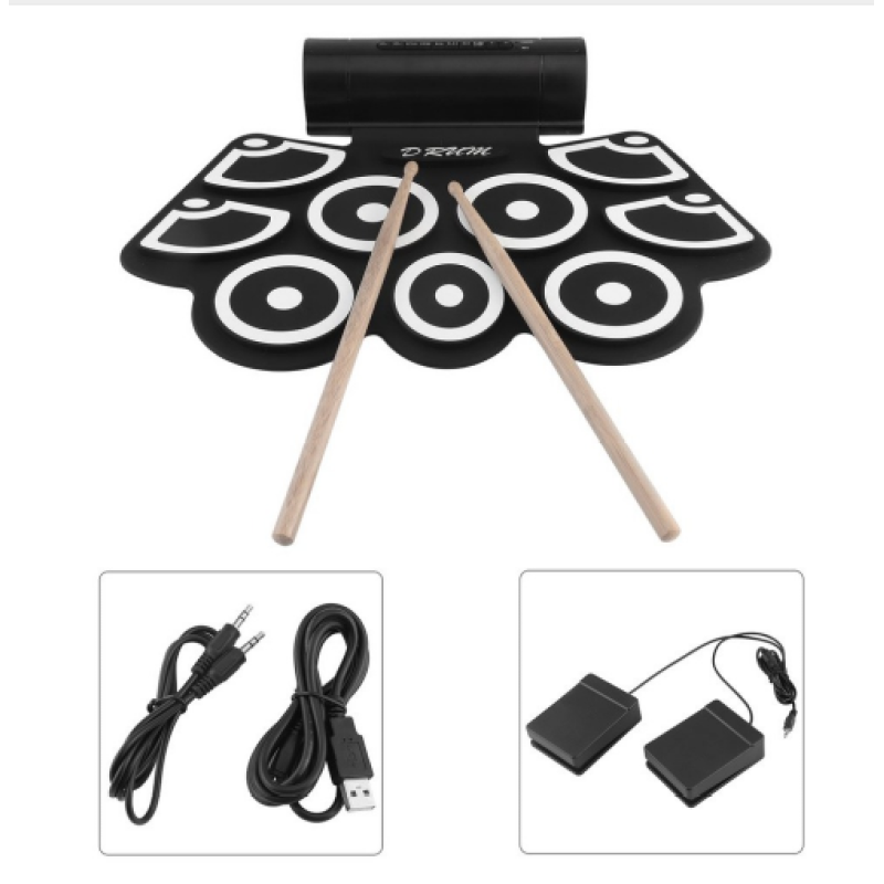 TSAI Digital Electronic Drum Built In Speaker Portable Electronic Roll Drum Pad Professional Foldable Practice Instrument