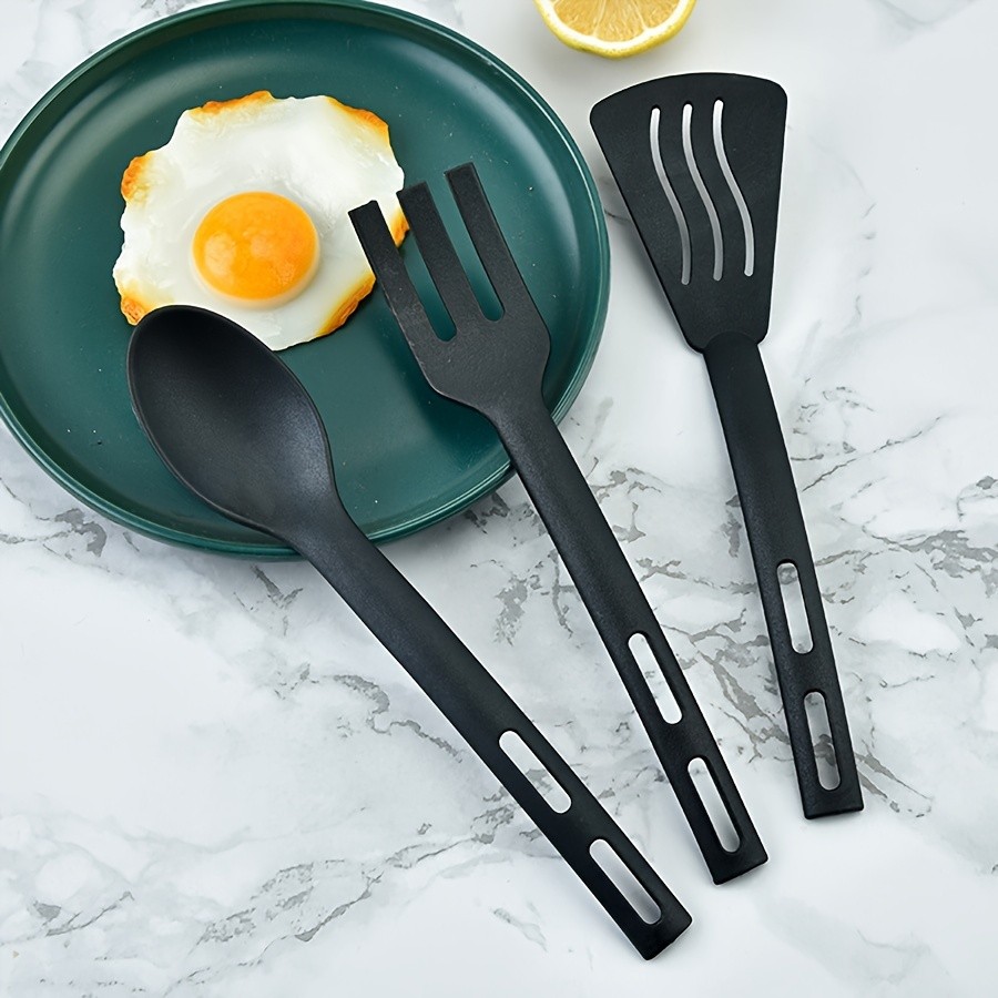 WIEZ 3-Piece Nylon Kitchen Utensil Set – Non-Stick Friendly Spoons, Spatula & Fork for Home, Travel & Camping