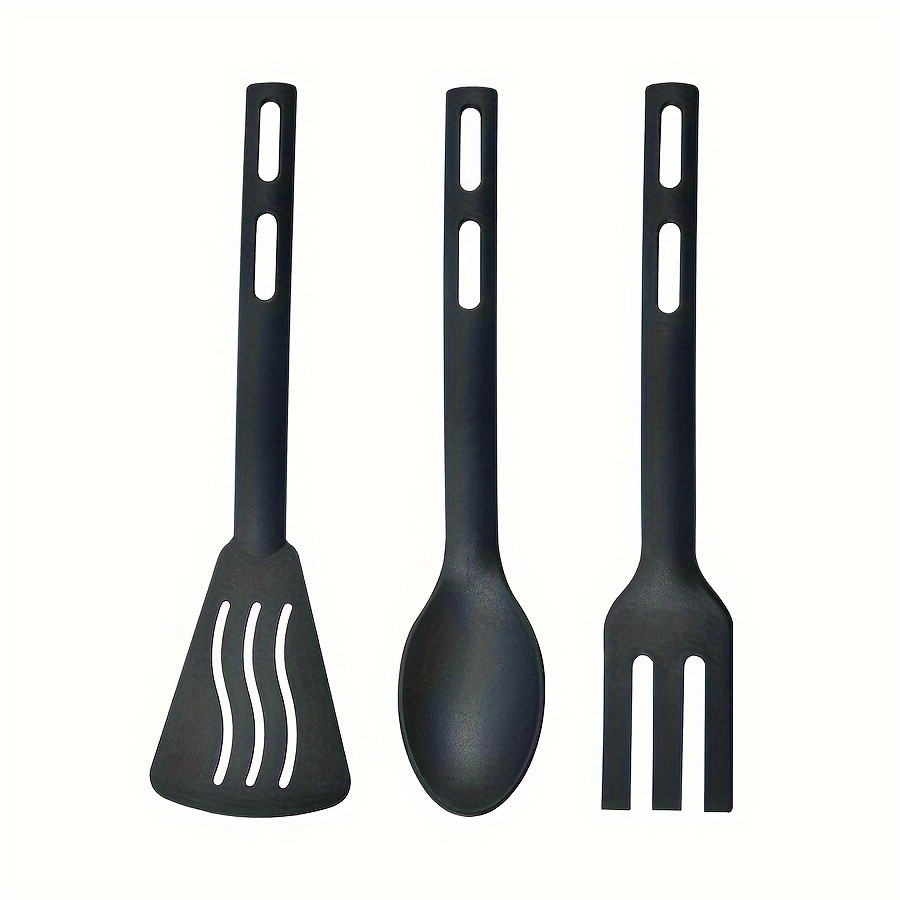 WIEZ 3-Piece Nylon Kitchen Utensil Set – Non-Stick Friendly Spoons, Spatula & Fork for Home, Travel & Camping