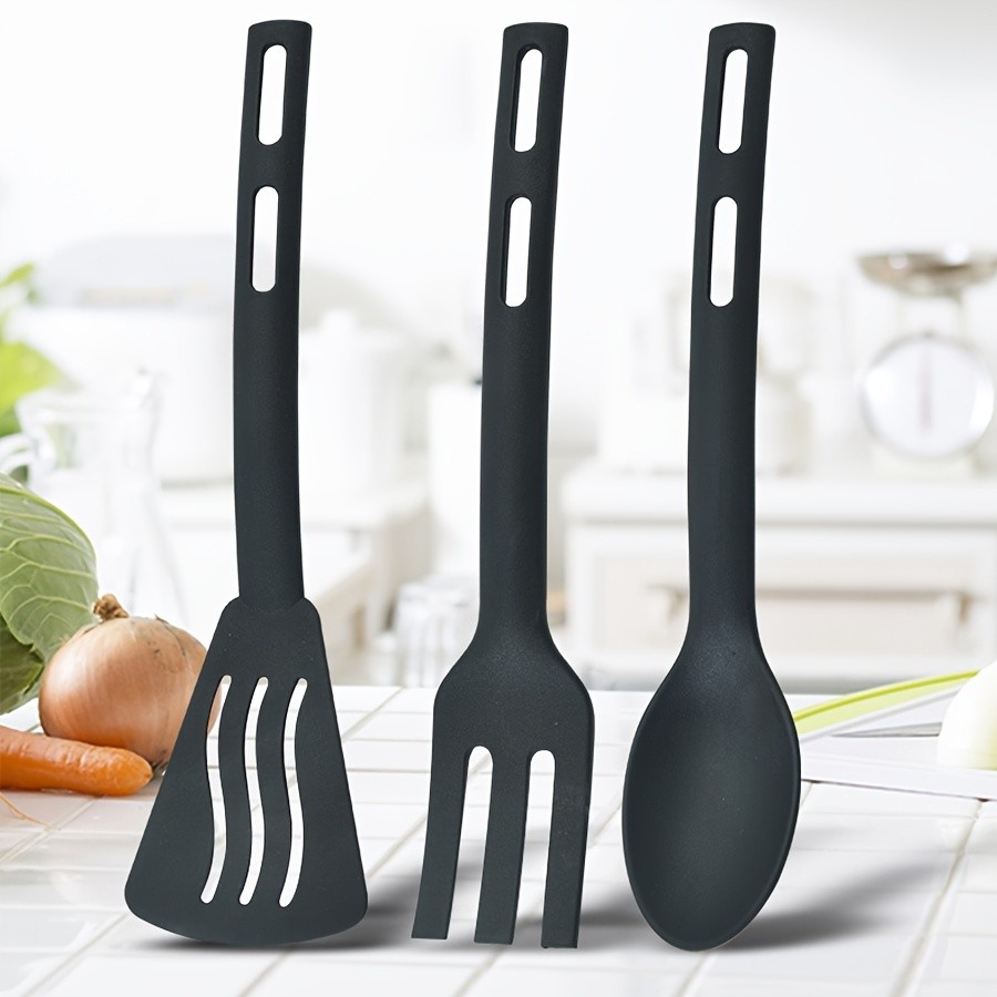WIEZ 3-Piece Nylon Kitchen Utensil Set – Non-Stick Friendly Spoons, Spatula & Fork for Home, Travel & Camping