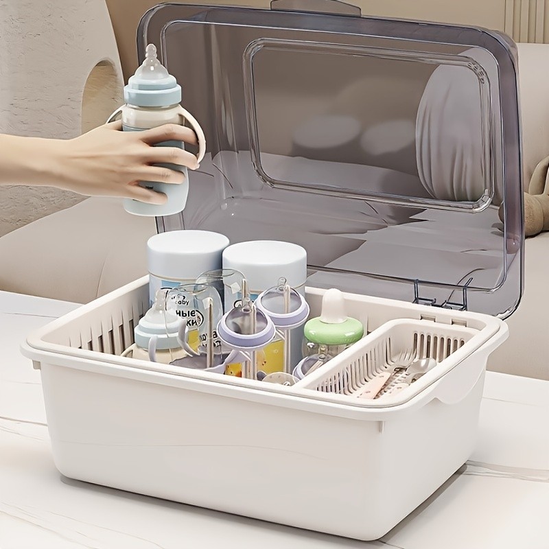 WIEZ Large-Capacity Baby Bottle Organizer – Dustproof Drainage Drying Rack & Space-Saving Storage Shelf