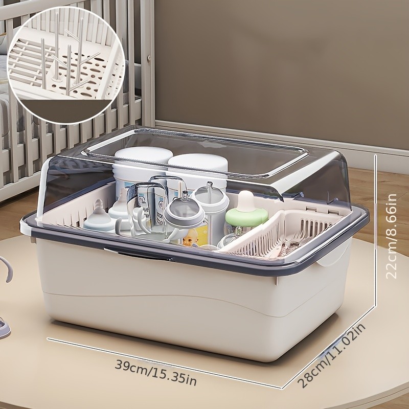 WIEZ Large-Capacity Baby Bottle Organizer – Dustproof Drainage Drying Rack & Space-Saving Storage Shelf