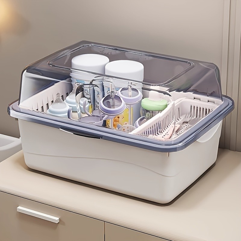 WIEZ Large-Capacity Baby Bottle Organizer – Dustproof Drainage Drying Rack & Space-Saving Storage Shelf