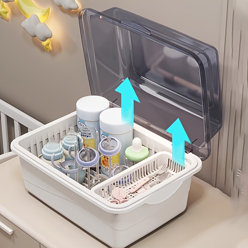 WIEZ Large-Capacity Baby Bottle Organizer – Dustproof Drainage Drying Rack & Space-Saving Storage Shelf