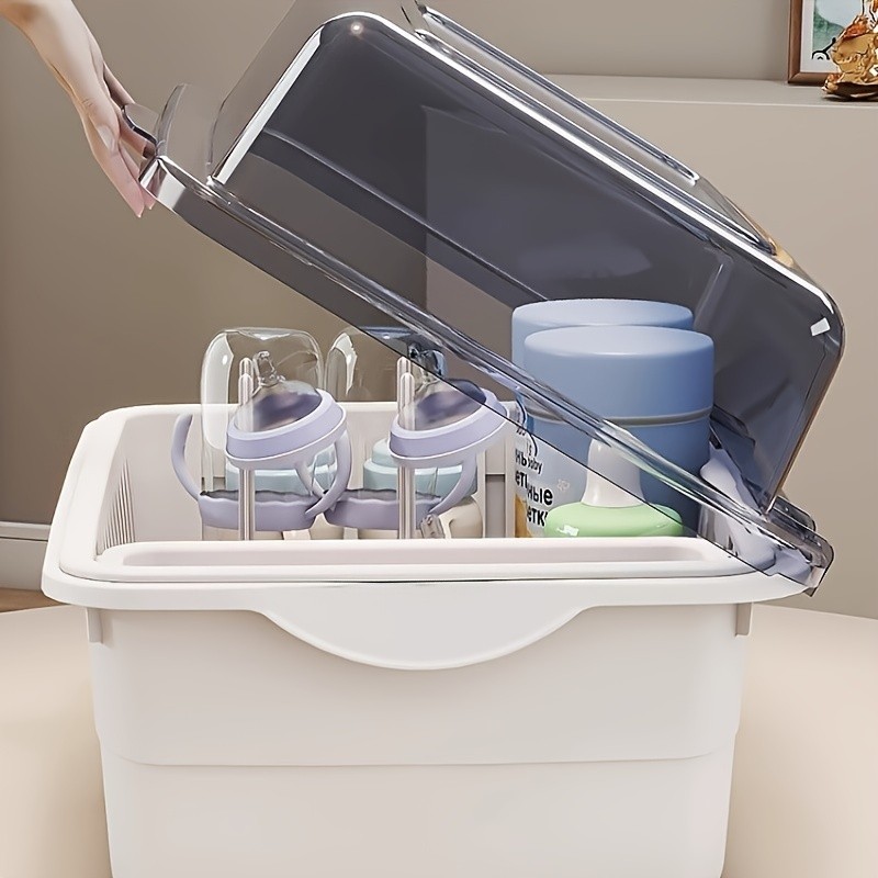 WIEZ Large-Capacity Baby Bottle Organizer – Dustproof Drainage Drying Rack & Space-Saving Storage Shelf