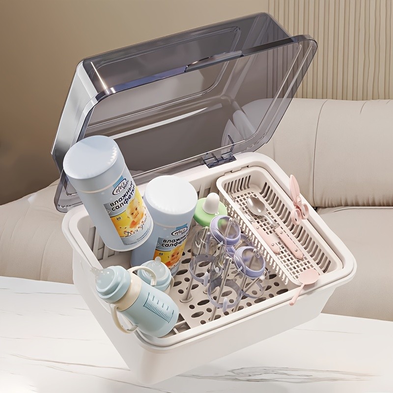 WIEZ Large-Capacity Baby Bottle Organizer – Dustproof Drainage Drying Rack & Space-Saving Storage Shelf