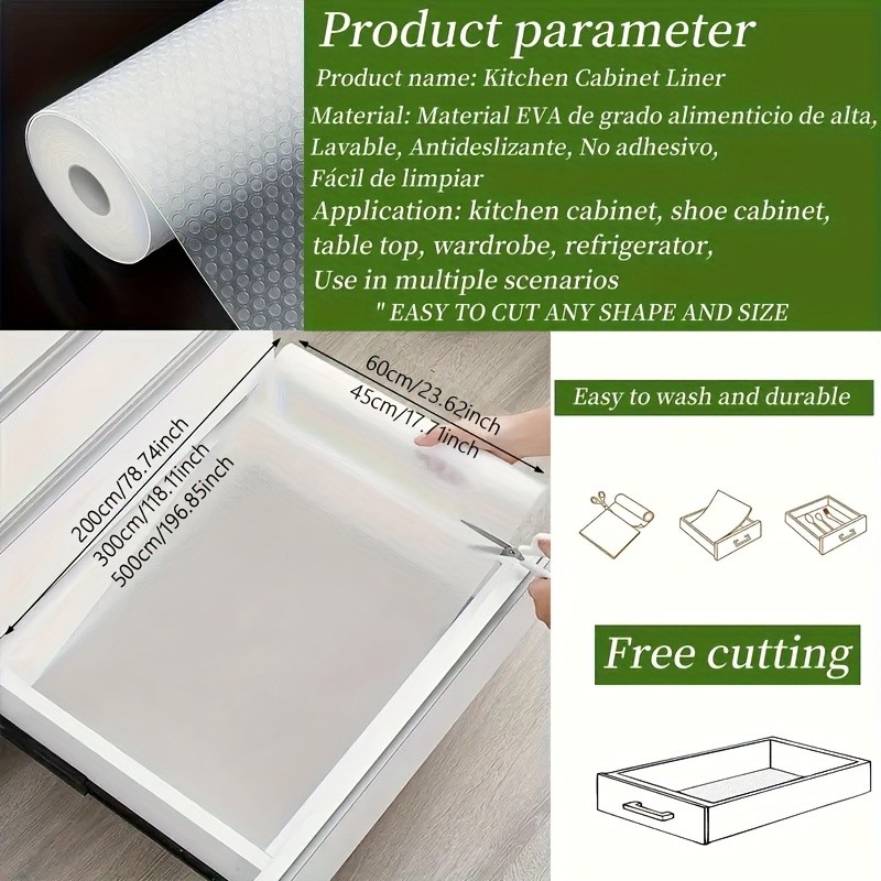 WIEZ Heavy-Duty EVA Non-Stick Drawer Liner Roll – Cut-to-Fit Scratchproof Shelf & Cabinet Protector