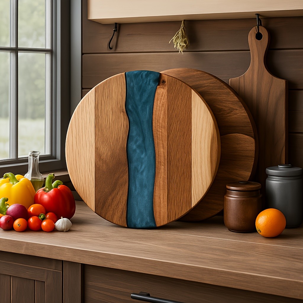 WIEZ Acacia Wood Round Cutting Board – Natural Food-Safe Serving & Grilling Tray for Home and Restaurant Use