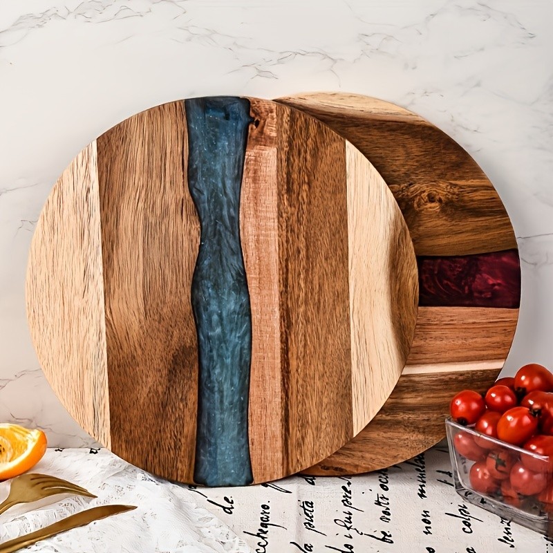 WIEZ Acacia Wood Round Cutting Board – Natural Food-Safe Serving & Grilling Tray for Home and Restaurant Use