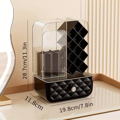 Plastic Cosmetic Organizer Box – Compact Makeup Storage with Brush & Lipstick Holders