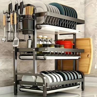 WIEZ 2-Layer / 3-Layer Dish Drying Rack – Space-Saving Metal Kitchen Organizer