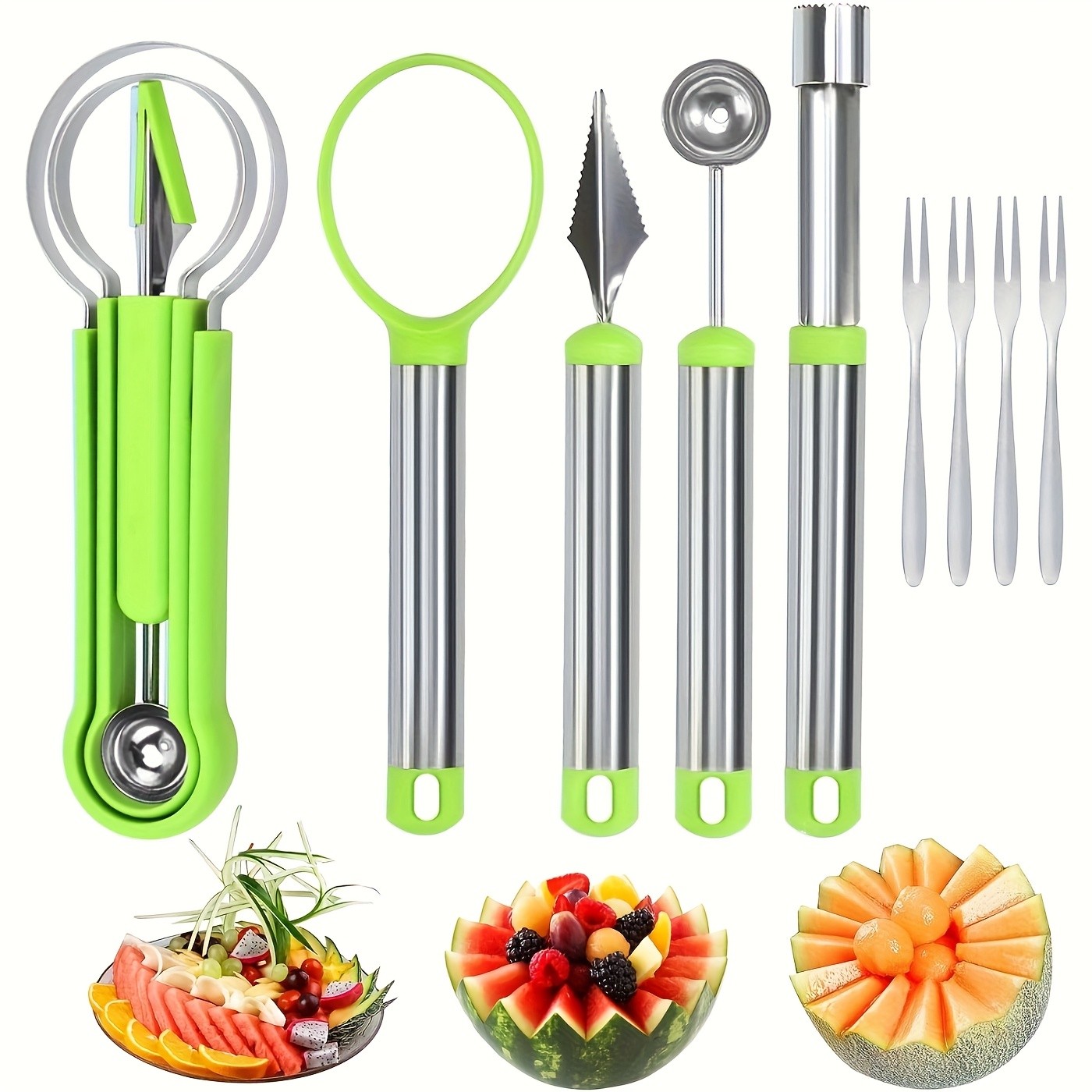 WIEZ 11-Piece Stainless Steel Fruit Carving & Watermelon Tool Set – Multi-Function Scoops, Knives & DIY Fruit Prep Tools