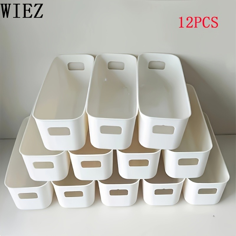 WIEZ Heavy-Duty 12-Piece Plastic Storage Box Set – Stackable Clear-Front Organizers with Handles for Home & Office