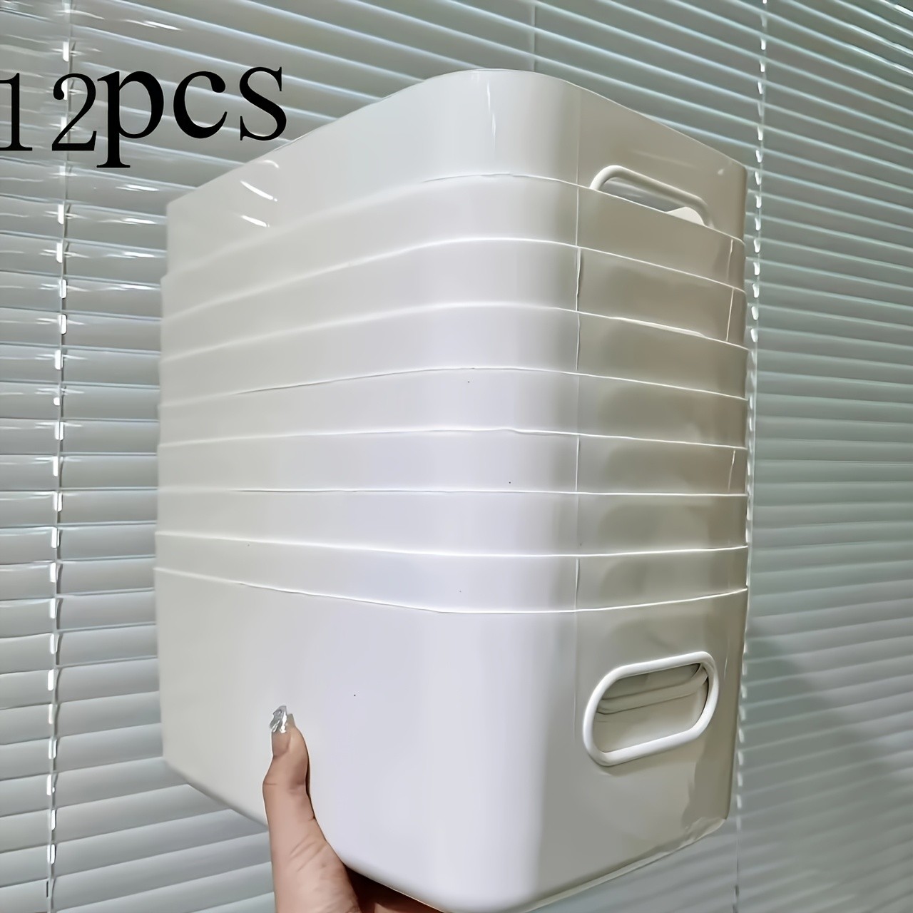 WIEZ Heavy-Duty 12-Piece Plastic Storage Box Set – Stackable Clear-Front Organizers with Handles for Home & Office