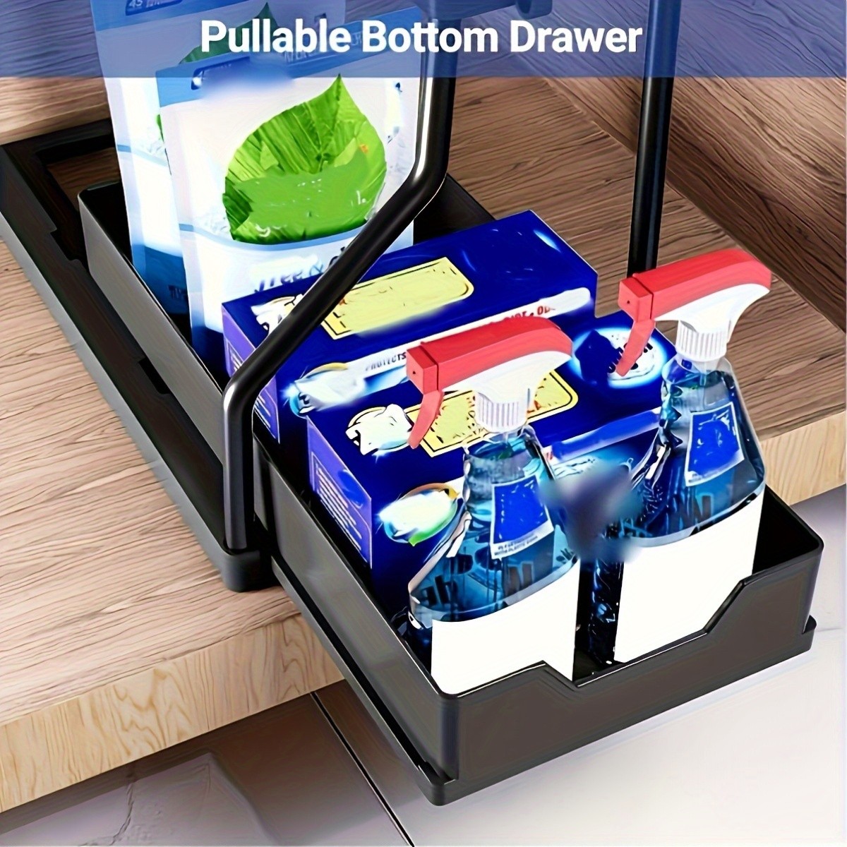 WIEZ Multi-Tier Pull-Out Kitchen Sink Organizer – Durable Space-Saving Storage Rack with Removable Shelves