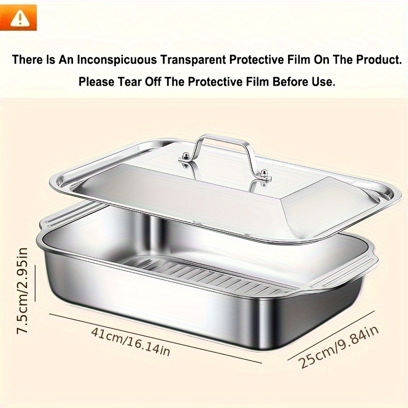 WIEZ Heavy-Duty 410 Stainless Steel Baking Tray Set – Non-Stick Rectangular Oven Trays with Lids for Bread, Desserts & BBQ