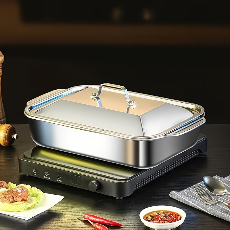 WIEZ Heavy-Duty 410 Stainless Steel Baking Tray Set – Non-Stick Rectangular Oven Trays with Lids for Bread, Desserts & BBQ