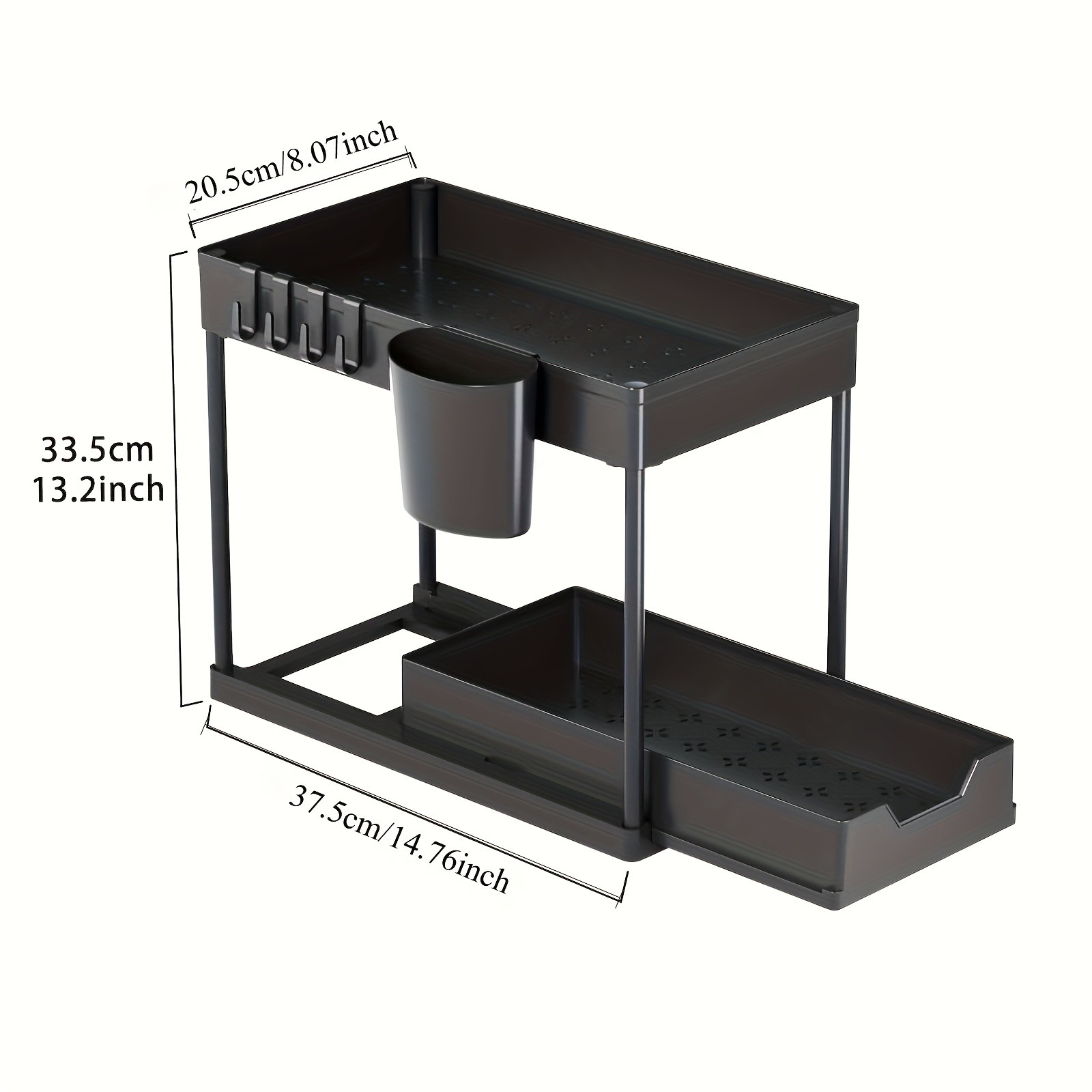 WIEZ 2-Layer Sliding Sink Storage Rack – Multi-Tier Cabinet Organizer with Drawers & Hooks for Kitchen and Bathroom