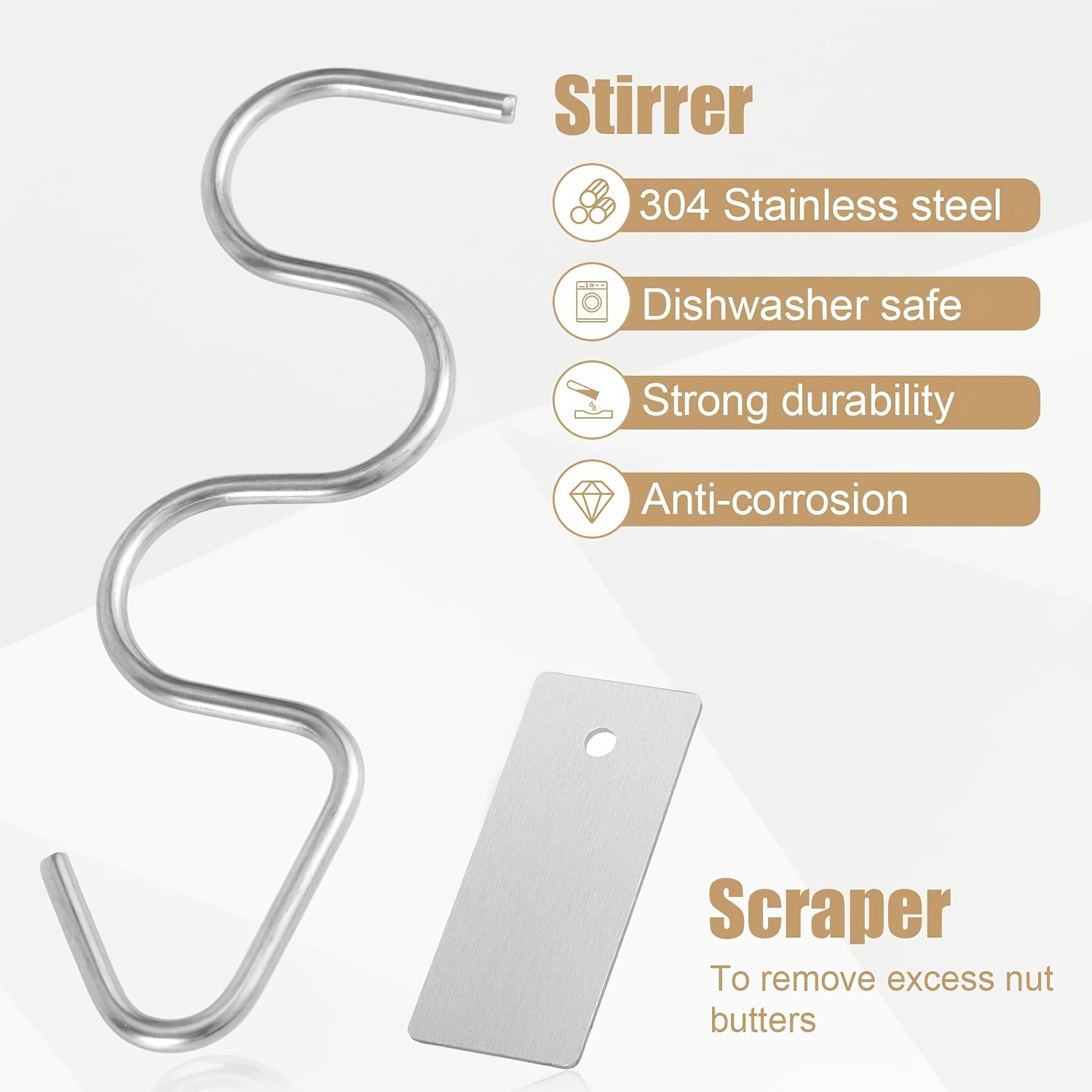 WIEZ Stainless Steel Peanut Butter Mixer & Scraper – Heavy-Duty 430 Steel Tool with Ergonomic Handle for 12–30oz Jars