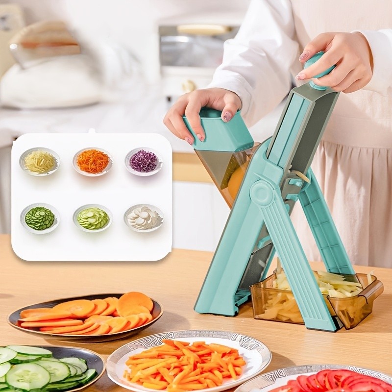 WIEZ 5-in-1 Manual Vegetable Chopper & Adjustable Slicer – Stainless Steel Blade Prep Tool for Fast Daily Cooking