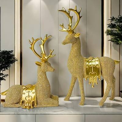 NLDD Exquisite Deer Resin Craft Set – Elegant Decorative Pair for Home & Office