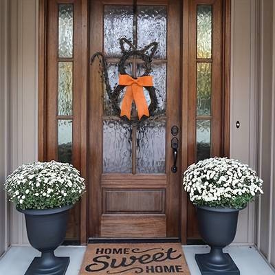 NLDD Black Cat Silhouette Twig Wreath – Halloween & Day of the Dead Door Hanging Décor