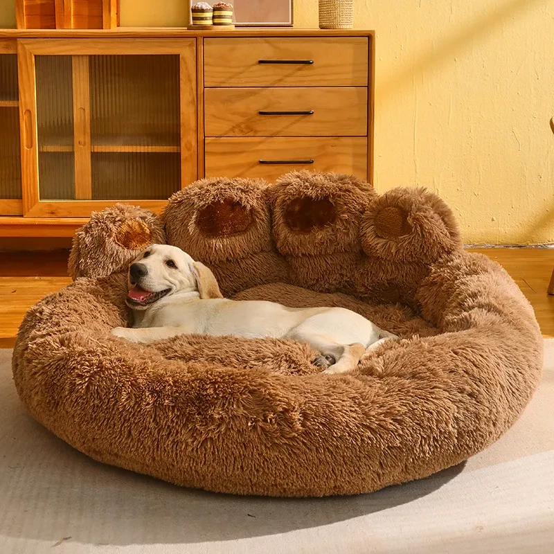 KEMORELA Bear Paw-Shaped Plush Pet Bed – Soft, Cozy & Cute Cat Bed