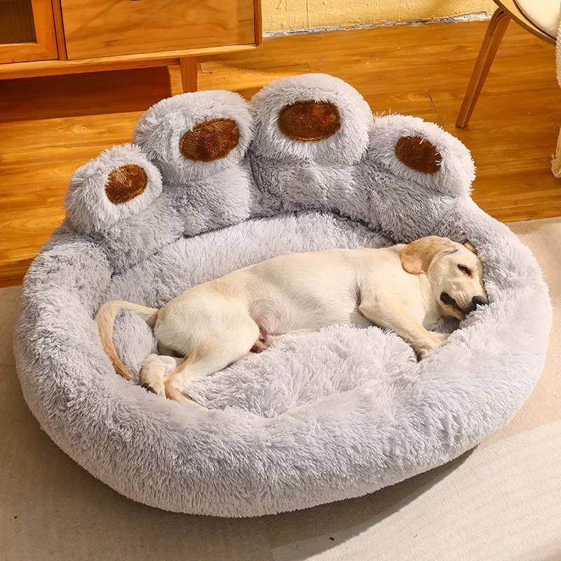 KEMORELA Bear Paw-Shaped Plush Pet Bed – Soft, Cozy & Cute Cat Bed