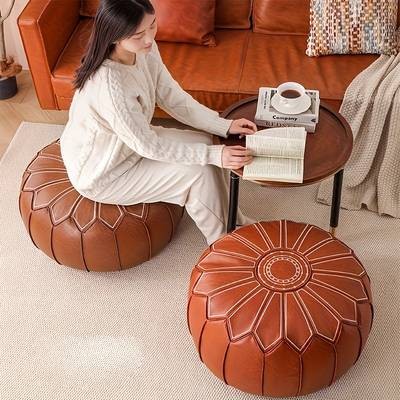 PMMJ Vintage Moroccan Floor Cushion – Round Oil-Waxed Leather Meditation & Lounge Mat