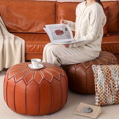 PMMJ Vintage Moroccan Floor Cushion – Round Oil-Waxed Leather Meditation & Lounge Mat