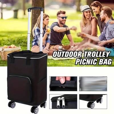 PMMJ Folding Shopping Trolley with Insulated Cooler Bag – Large Capacity, Lightweight & Multi-Functional