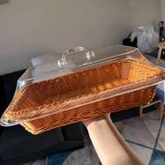 PMMJ Wicker Bread Basket with Clear Acrylic Lid – Round Food Display Tray