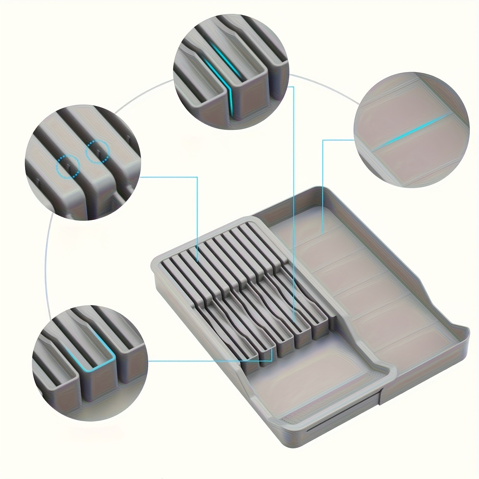 WIEZ Expandable Knife Holder for Drawers – Plastic Multi-Tool Storage Tray for Up to 11 Kitchen Tools