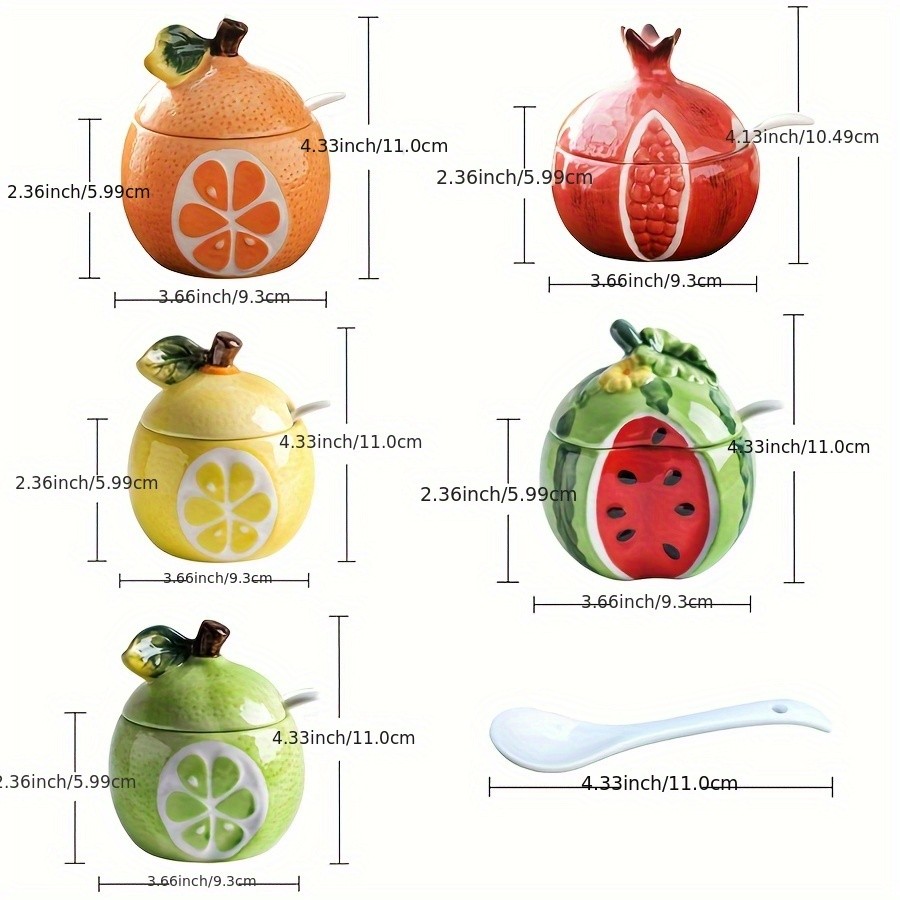WIEZ Ceramic Fruit-Shaped Salt & Pepper Shakers – Decorative Lidded Jars with Spoons for Spices, Sugar & Tea