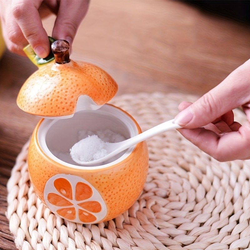 WIEZ Ceramic Fruit-Shaped Salt & Pepper Shakers – Decorative Lidded Jars with Spoons for Spices, Sugar & Tea