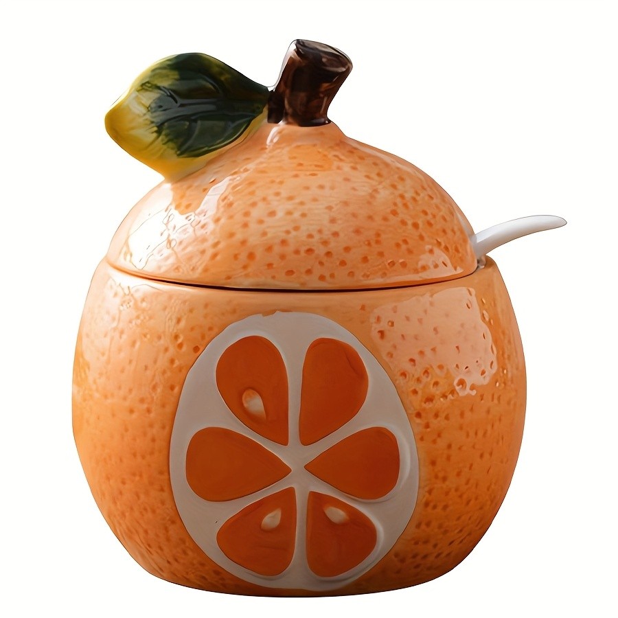 WIEZ Ceramic Fruit-Shaped Salt & Pepper Shakers – Decorative Lidded Jars with Spoons for Spices, Sugar & Tea