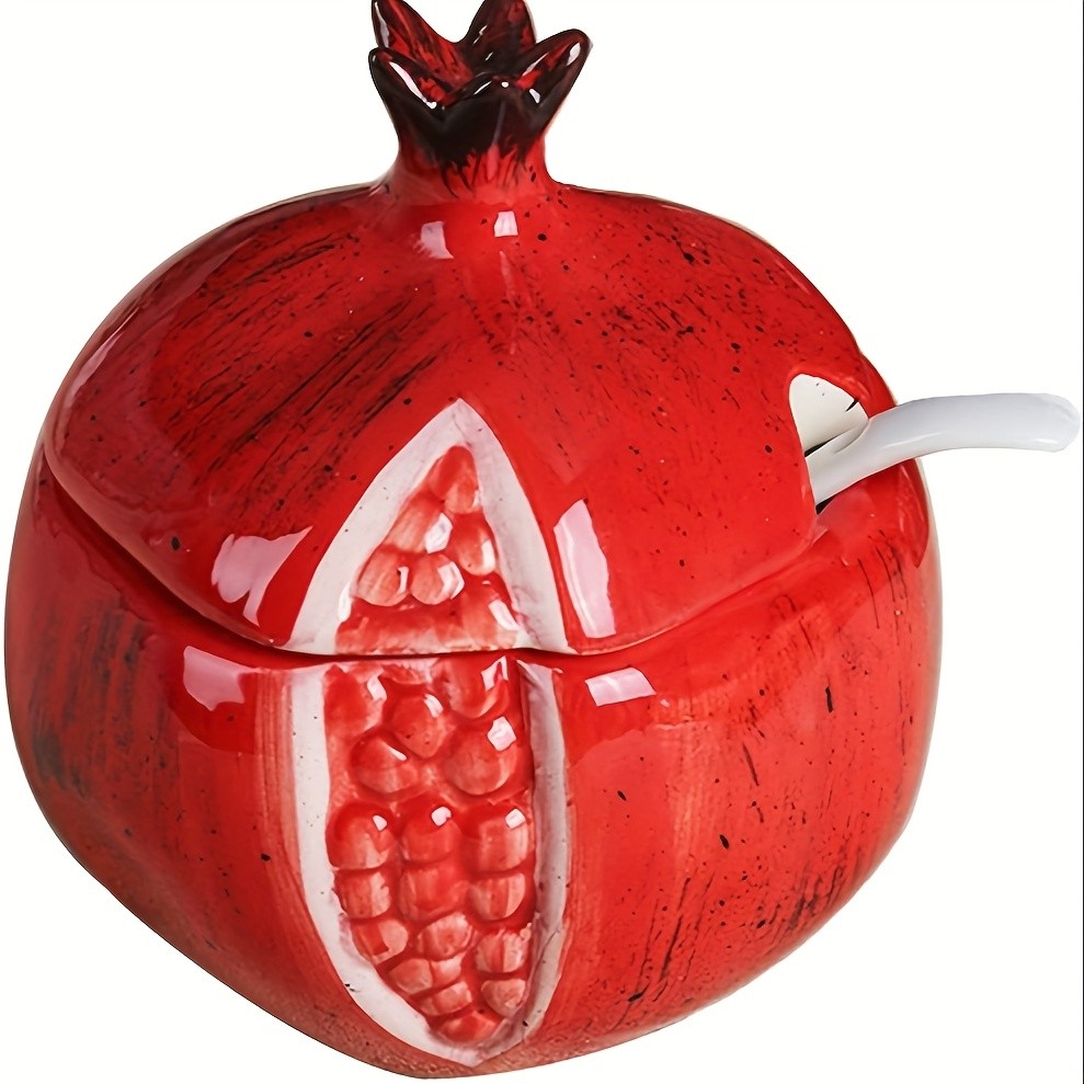 WIEZ Ceramic Fruit-Shaped Salt & Pepper Shakers – Decorative Lidded Jars with Spoons for Spices, Sugar & Tea