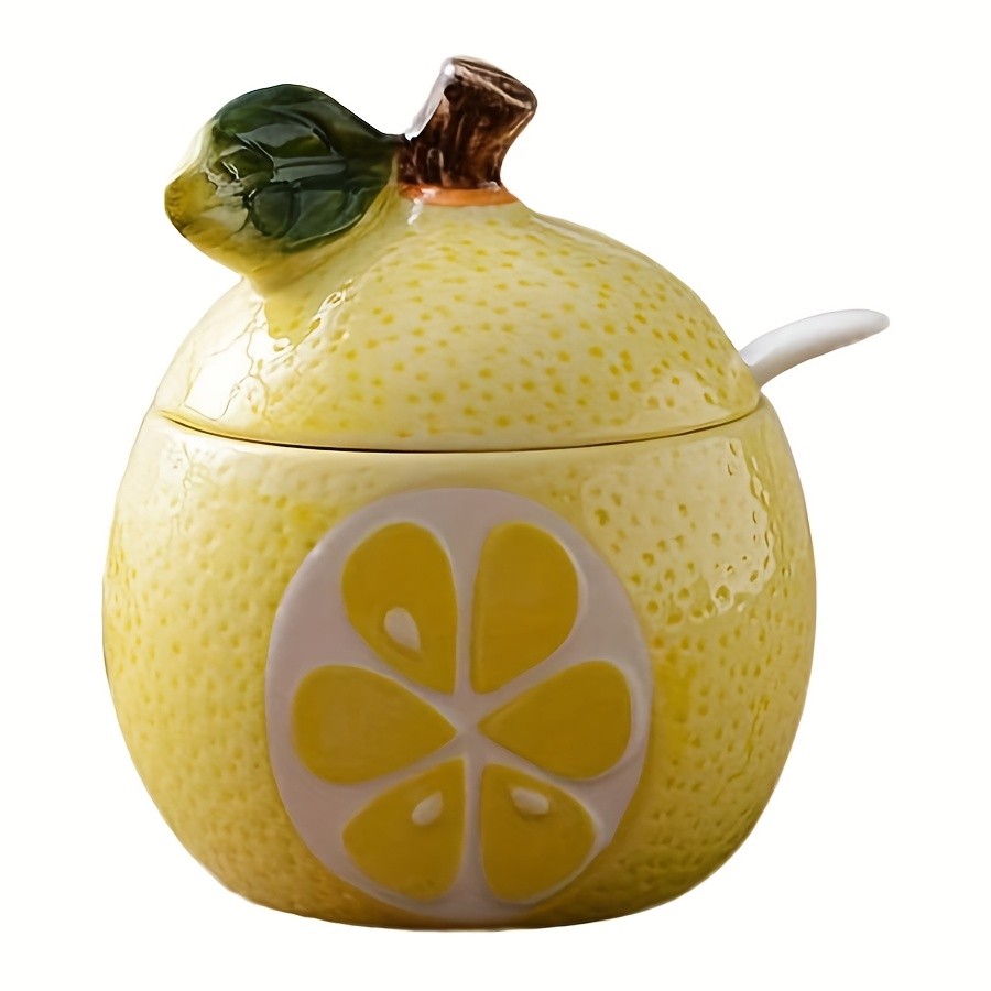 WIEZ Ceramic Fruit-Shaped Salt & Pepper Shakers – Decorative Lidded Jars with Spoons for Spices, Sugar & Tea