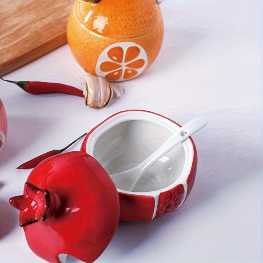 WIEZ Ceramic Fruit-Shaped Salt & Pepper Shakers – Decorative Lidded Jars with Spoons for Spices, Sugar & Tea