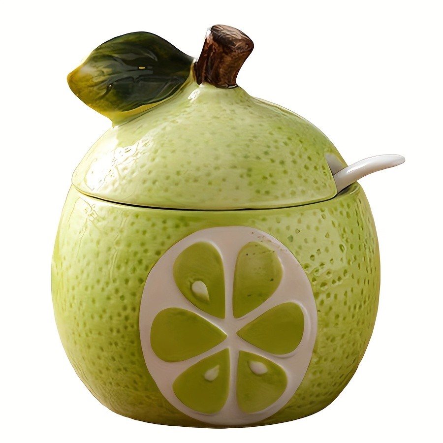 WIEZ Ceramic Fruit-Shaped Salt & Pepper Shakers – Decorative Lidded Jars with Spoons for Spices, Sugar & Tea