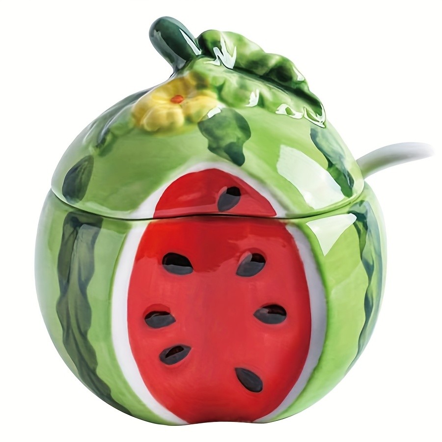 WIEZ Ceramic Fruit-Shaped Salt & Pepper Shakers – Decorative Lidded Jars with Spoons for Spices, Sugar & Tea