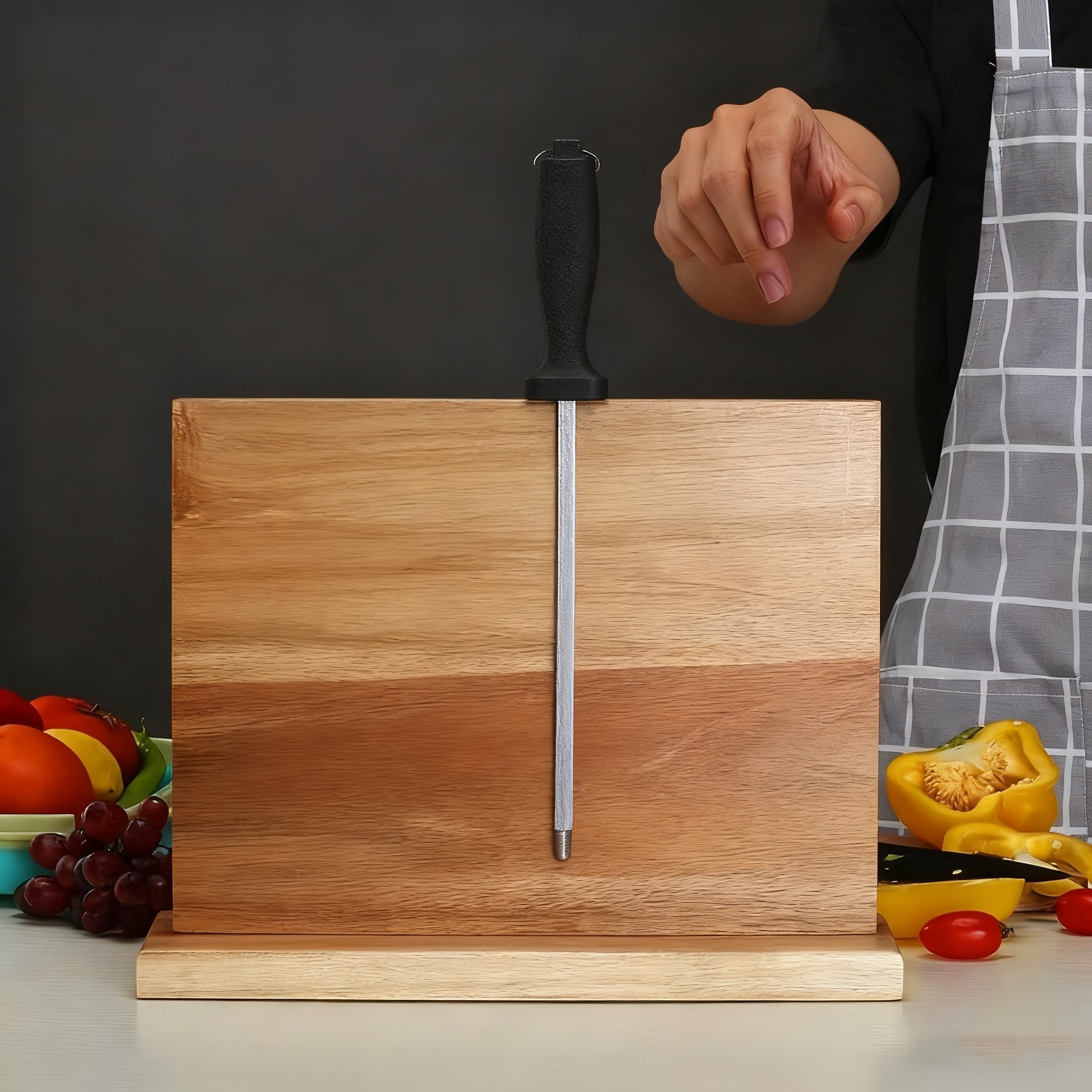 WIEZ Double-Sided Magnetic Acacia Knife Block – Enhanced Magnetic Strip Countertop Organizer for Safe, Space-Saving Storage