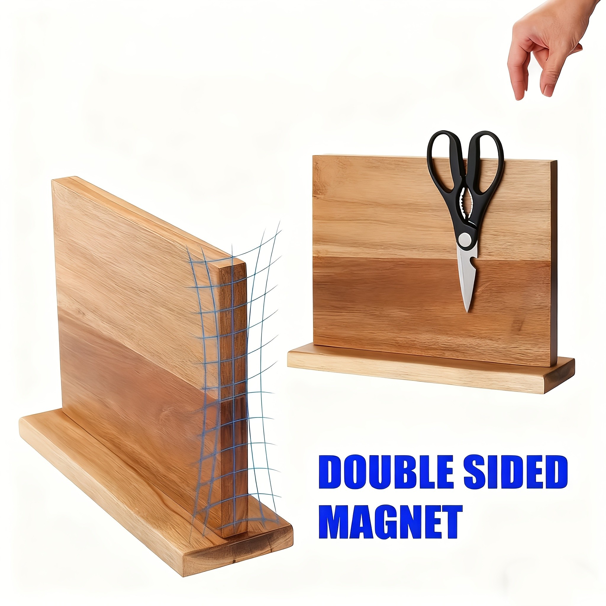WIEZ Double-Sided Magnetic Acacia Knife Block – Enhanced Magnetic Strip Countertop Organizer for Safe, Space-Saving Storage