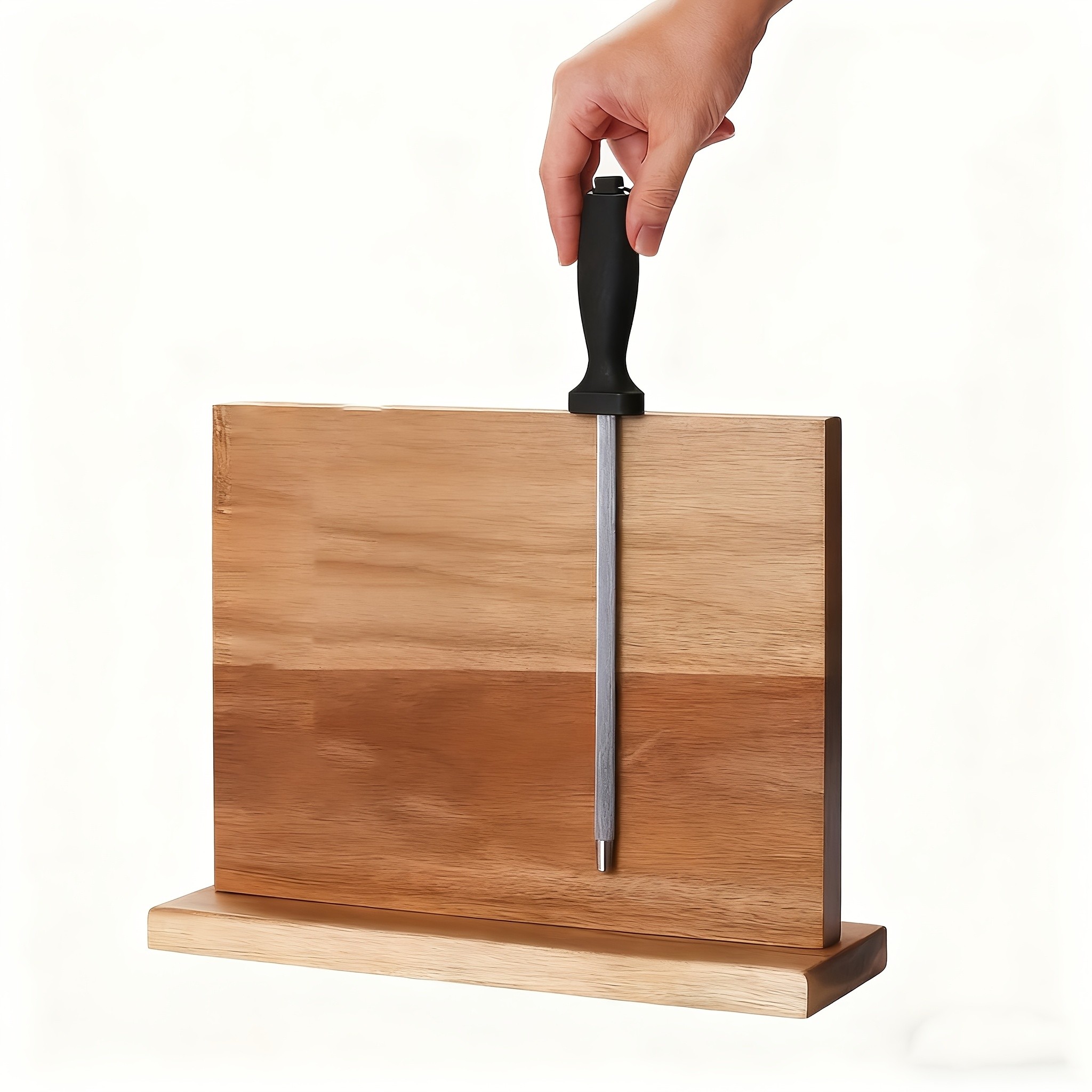 WIEZ Double-Sided Magnetic Acacia Knife Block – Enhanced Magnetic Strip Countertop Organizer for Safe, Space-Saving Storage