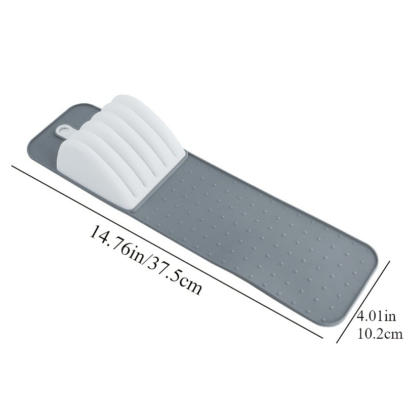 WIEZ 5-Slot Plastic & Silicone Knife Storage Rack – Soft-Edge Non-Slip Drawer Organizer for Space-Saving Kitchen Safety