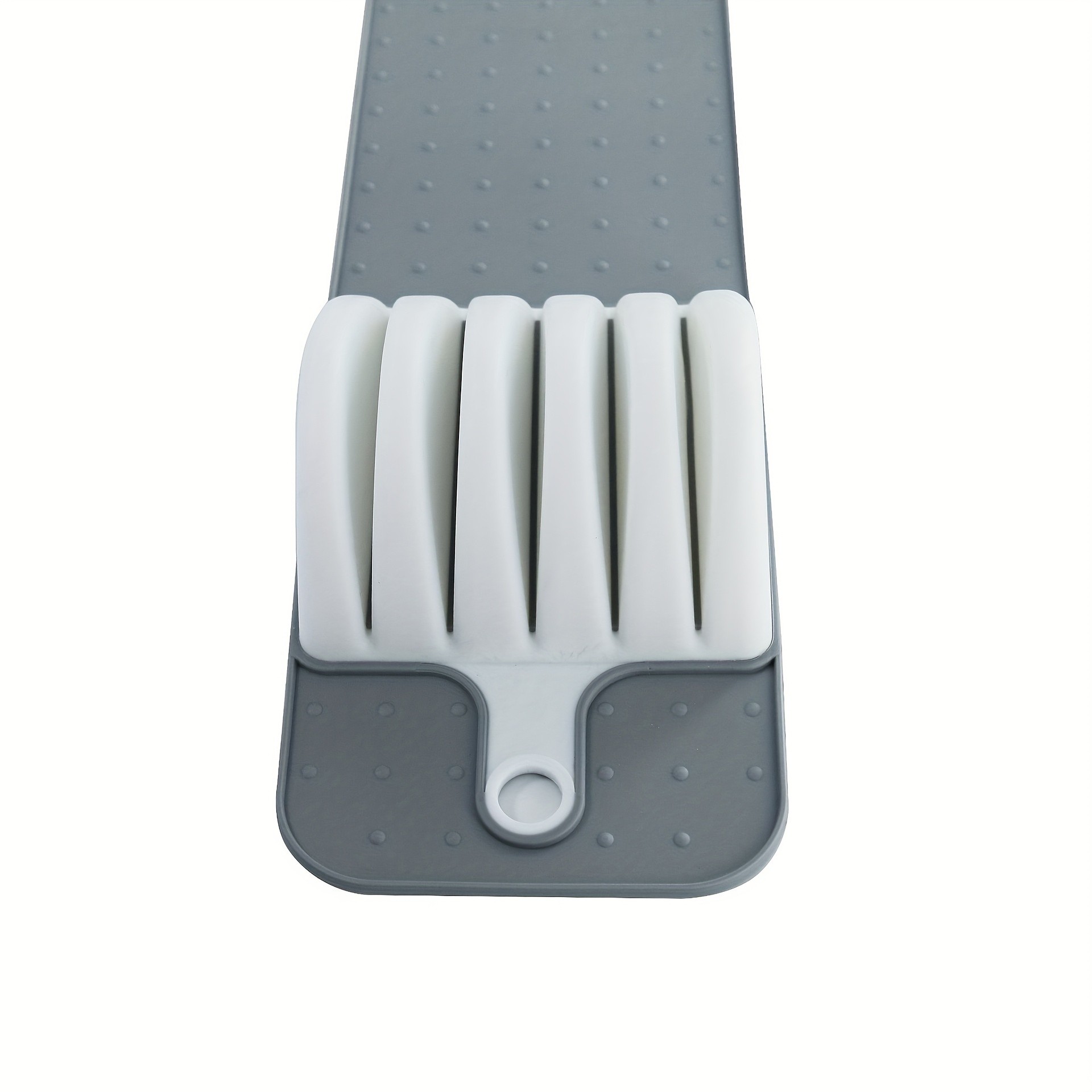WIEZ 5-Slot Plastic & Silicone Knife Storage Rack – Soft-Edge Non-Slip Drawer Organizer for Space-Saving Kitchen Safety