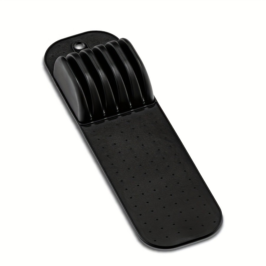 WIEZ 5-Slot Plastic & Silicone Knife Storage Rack – Soft-Edge Non-Slip Drawer Organizer for Space-Saving Kitchen Safety