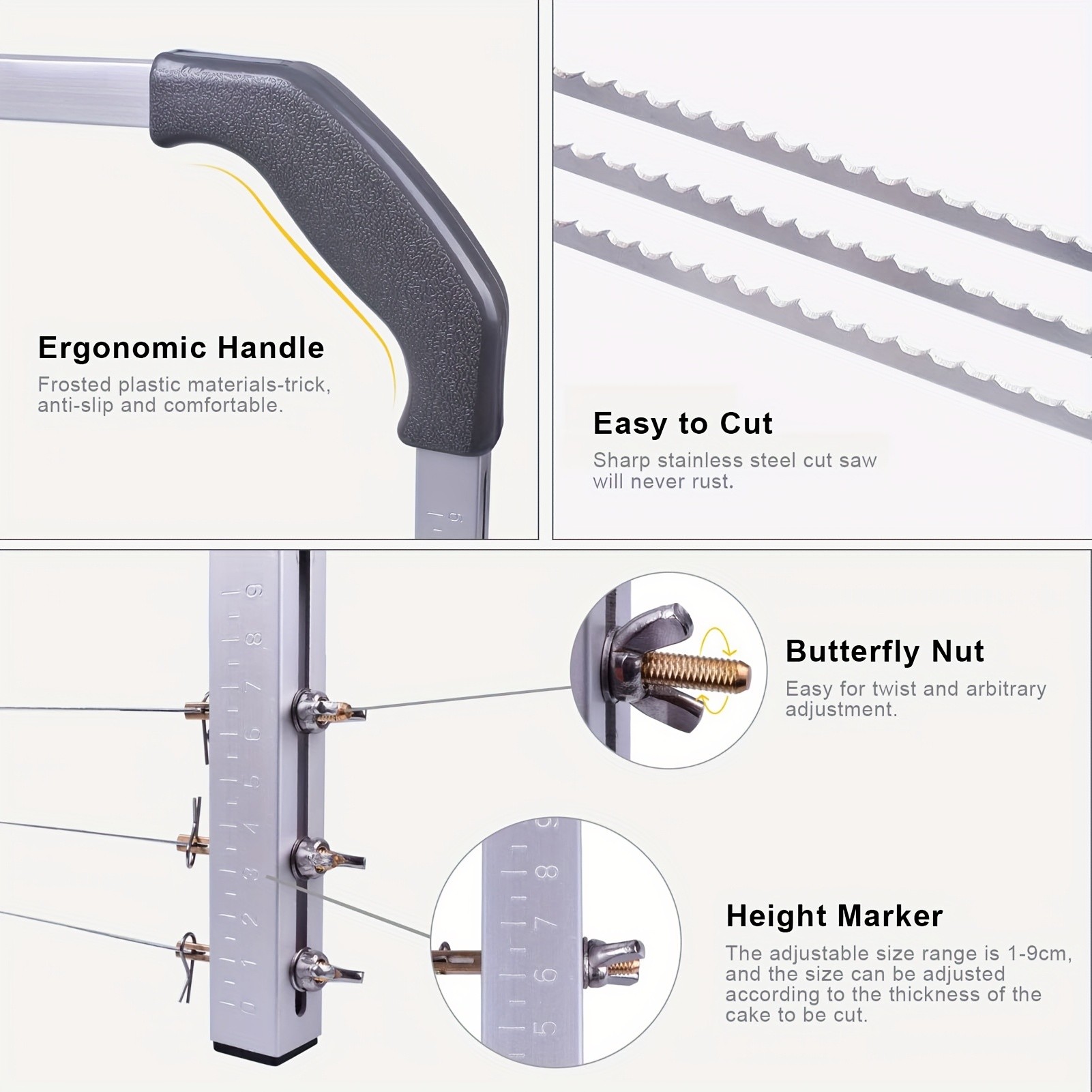 WIEZ Adjustable Stainless Steel Cake Cutter – 3-Wire Leveler for Large 20-Inch Cakes and Precision Slicing